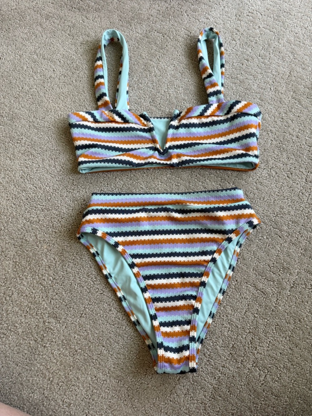 l*space Striped Two-Piece Bikini - Light Blue, Purple, Orange, Black & White